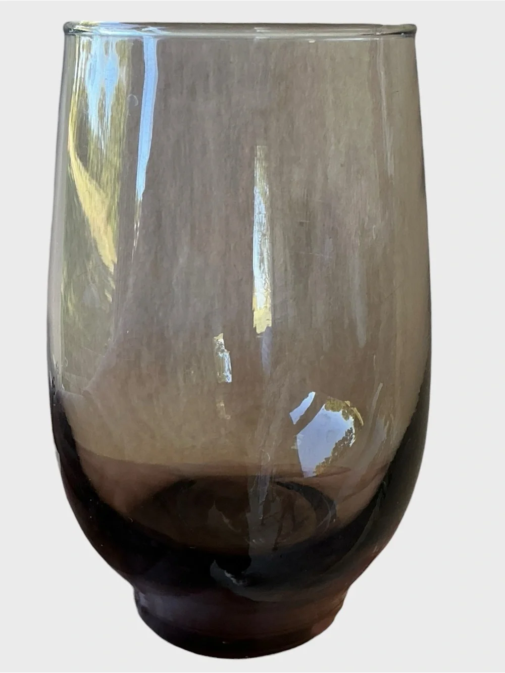 Vintage Libbey Moonstone Smoky Gray Stemless Wine Glasses Set of 2 15.25 oz Pair